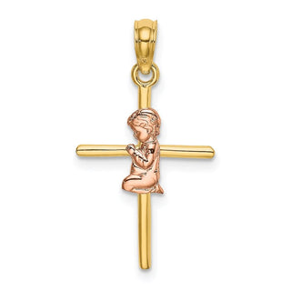 14k Yellow and Rose Gold 2-D Boy On Cross Pendant