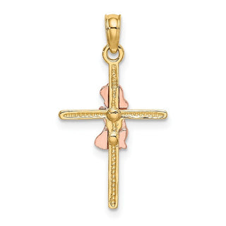 14k Yellow and Rose Gold 2-D Girl On Cross Pendant
