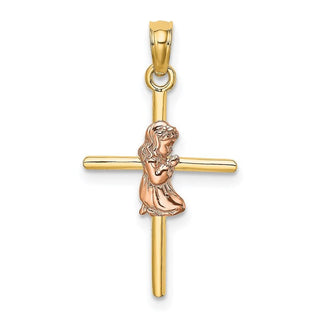 14k Yellow and Rose Gold 2-D Girl On Cross Pendant