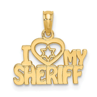 14k Yellow Gold I HEART MY SHERIFF Pendant