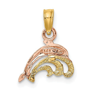 14k Rose and Yellow Gold w/ Rhodium Dolphin and Wave Pendant