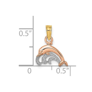 14k Rose and Yellow Gold w/ Rhodium Dolphin and Wave Pendant