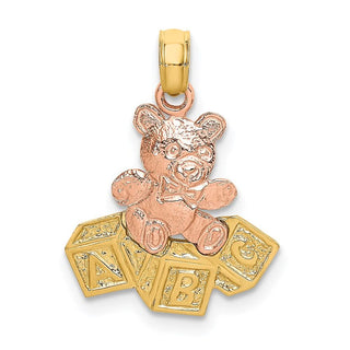 14k Two-tone Gold Teddy Bear w/ABC Blocks Pendant