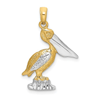 14k Gold With Rhodium-Plating 2-D Standing Pelican Pendant
