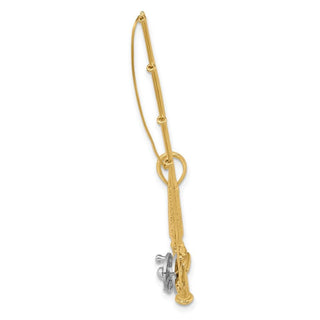 14k Yellow Gold And Rhodium 3-D Fly Rod Fishing Pole Pendant