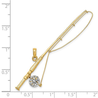 14k Yellow Gold And Rhodium 3-D Fly Rod Fishing Pole Pendant