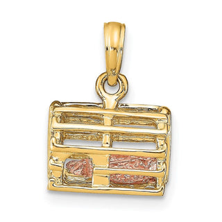 14K Two-Tone Gold Moveable 3-D Lobster (Pink) In Trap Pendant (Larger)