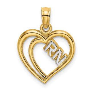 14k Yellow Gold And Rhodium Rn Inside Double Hearts Pendant