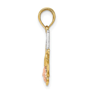 14k Yellow and Rose Gold with Rhodium #1 Mom w/ Flower Pendant
