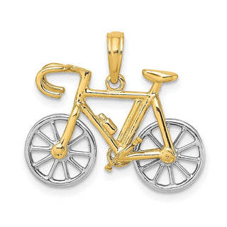 14k Gold With Rhodium-Plating 3-D Ten Speed Bicycle Pendant