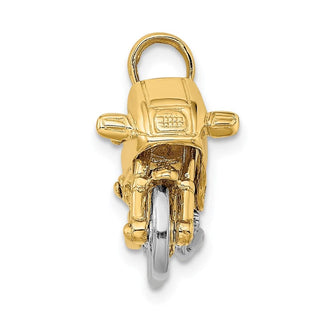 14k Gold with Rhodium-Plating 3-D Moveable Motorcycle Pendant K9162