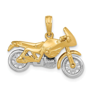 14k Gold with Rhodium-Plating 3-D Moveable Motorcycle Pendant K9162