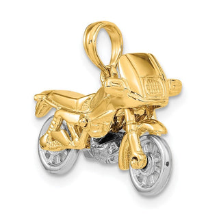 14k Gold with Rhodium-Plating 3-D Moveable Motorcycle Pendant K9162