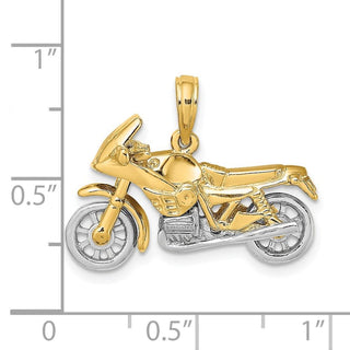 14k Gold with Rhodium-Plating 3-D Moveable Motorcycle Pendant K9162