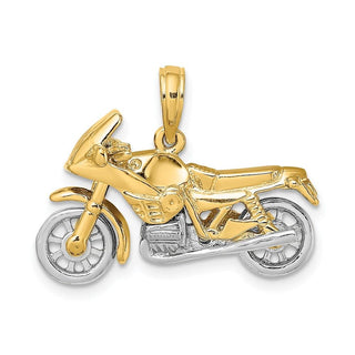 14k Gold with Rhodium-Plating 3-D Moveable Motorcycle Pendant K9162