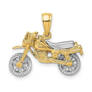 14k Gold With Rhodium-Plating 3-D Dirt Bike Motorcycle Pendant