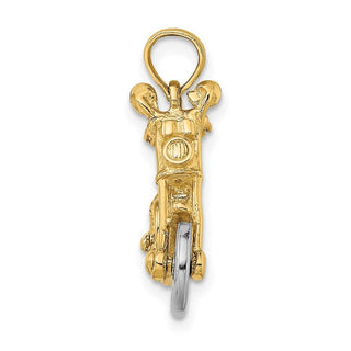 14k Gold with Rhodium-Plating 3-D Moveable Motorcycle Pendant K9164