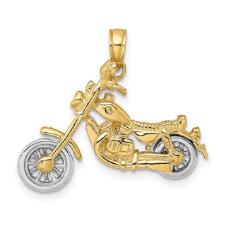 14k Gold with Rhodium-Plating 3-D Moveable Motorcycle Pendant K9164