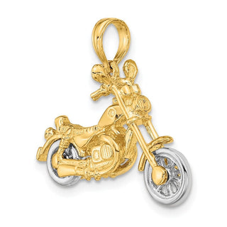 14k Gold with Rhodium-Plating 3-D Moveable Motorcycle Pendant K9164