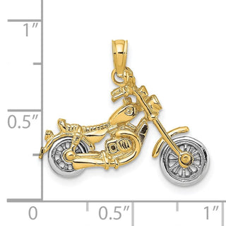 14k Gold with Rhodium-Plating 3-D Moveable Motorcycle Pendant K9164