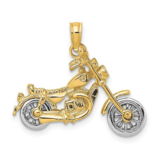 14k Gold with Rhodium-Plating 3-D Moveable Motorcycle Pendant K9164