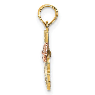 14k Yellow and Rose Gold #1 Mom Script w/ Flower Pendant