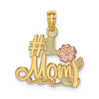 14k Yellow and Rose Gold #1 Mom Script w/ Flower Pendant