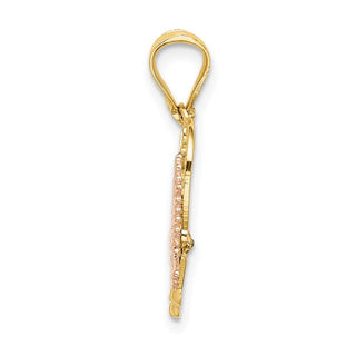 14k Yellow and Rose Gold w/Rhodium Madre in Heart w/Doves Pendant