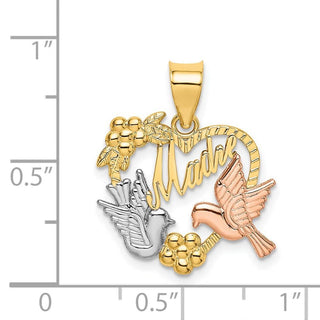 14k Yellow and Rose Gold w/Rhodium Madre in Heart w/Doves Pendant