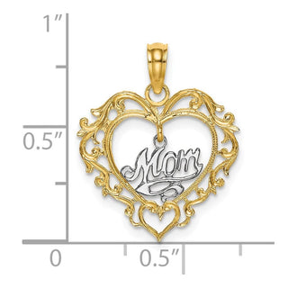 14k Gold With Rhodium-Plating Mom Inside Heart Pendant