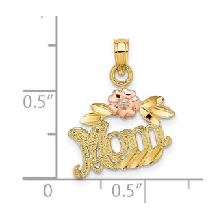 14k Two-tone Gold Textured Scroll w/Flower Mom Pendant