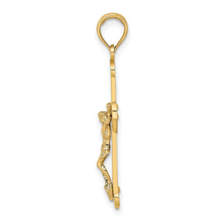 14k Gold with Rhodium-Plating Engraved Crucifix Pendant K9215