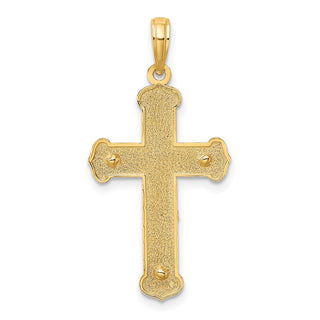 14k Gold with Rhodium-Plating Engraved Crucifix Pendant K9215