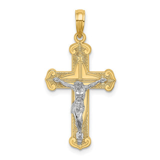 14k Gold with Rhodium-Plating Engraved Crucifix Pendant K9215