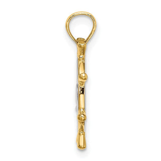14k Yellow Gold And Rhodium Ships Wheel Pendant