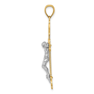 14k Gold with Rhodium-Plating Engraved Crucifix Pendant K9220