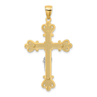 14k Gold with Rhodium-Plating Engraved Crucifix Pendant K9220