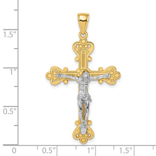 14k Gold with Rhodium-Plating Engraved Crucifix Pendant K9220