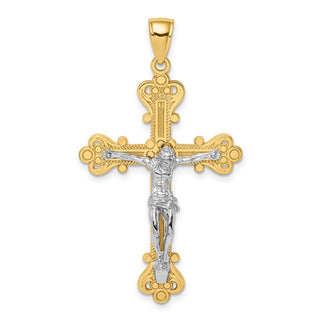 14k Gold with Rhodium-Plating Engraved Crucifix Pendant K9220