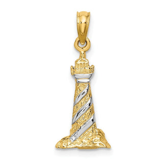 14k Yellow Gold And Rhodium 3-D Cape Hatteras Lighthouse Pendant