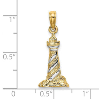 14k Yellow Gold And Rhodium 3-D Cape Hatteras Lighthouse Pendant