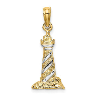 14k Yellow Gold And Rhodium 3-D Cape Hatteras Lighthouse Pendant