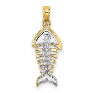 14k Yellow Gold And Rhodium 3-D Fishbone Pendant