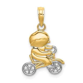14k Yellow Gold And Rhodium Little Boy On Bicycle Pendant