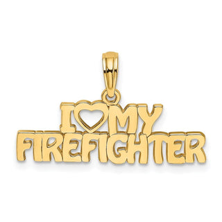 14k Yellow Gold I Love My Firefighter Pendant K924