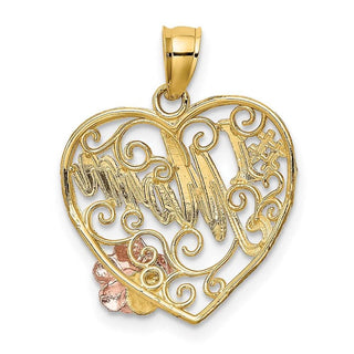 14k Yellow and Rose Gold with Rhodium #1 Mom Heart Pendant