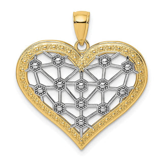 14k Yellow Gold And Rhodium Lattice Center Heart Pendant