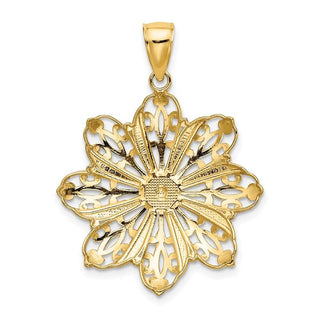14k Yellow Gold w/Rhodium-Plated Diamond-cut Flower Pendant