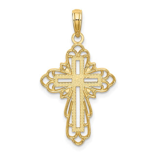 14k Yellow Gold And Rhodium Lace Trim Cross Pendant