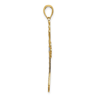 14k Yellow Gold And Rhodium Scalloped Edges Cross Pendant